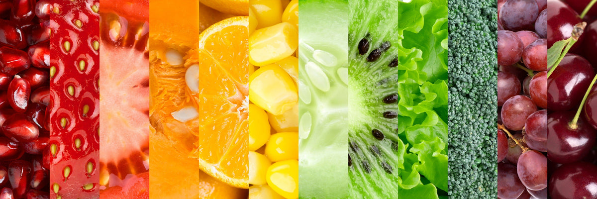 Verschiedenes Obst und Gemüse im Querschnitt