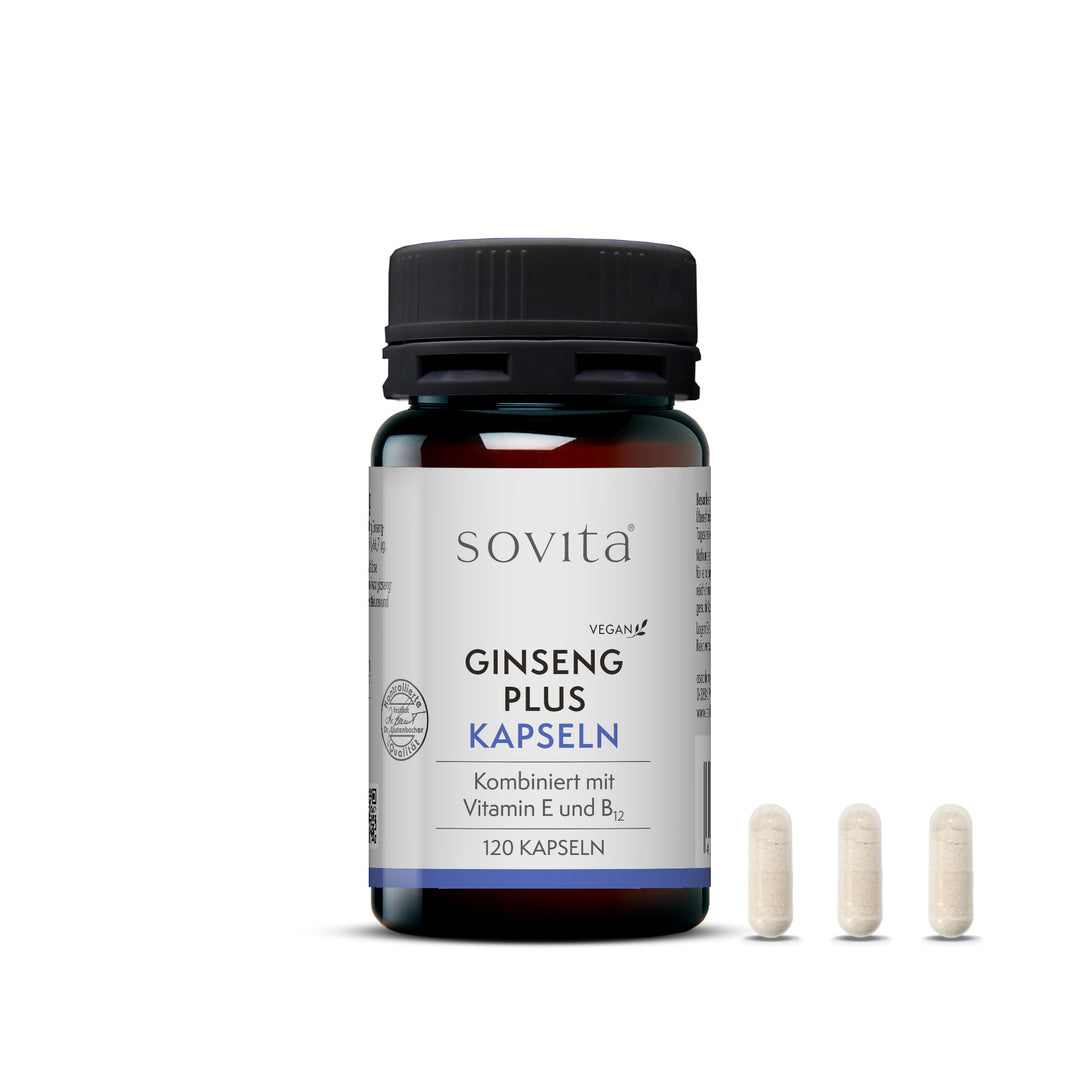 Dose sovita Ginseng plus Kapseln mit drei Kapseln vorne