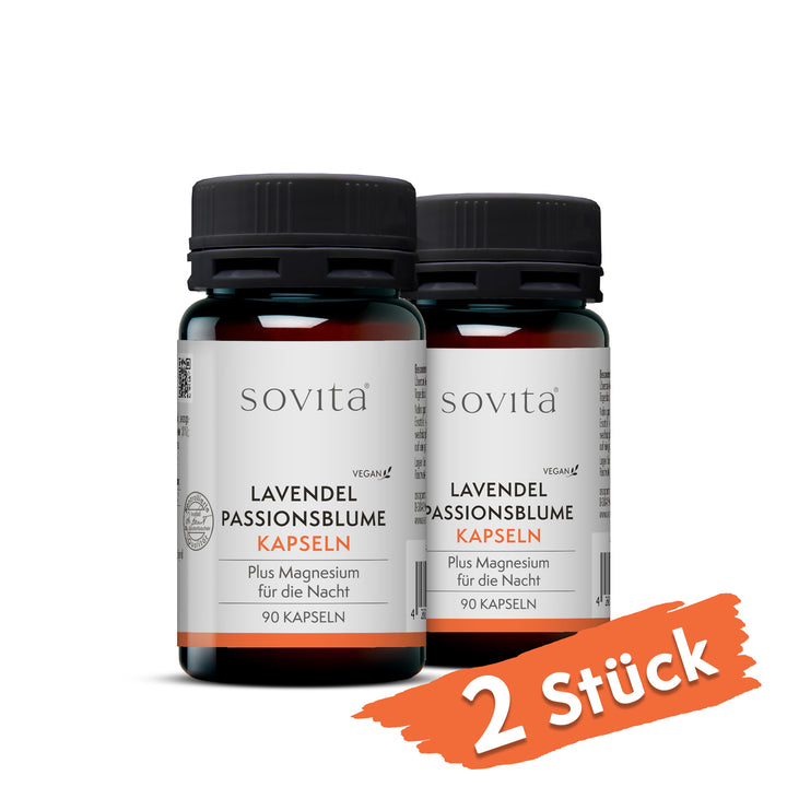 Zwei Dosen sovita Lavendel Passionsblume Kapseln mit Hinweis „2 Stück“