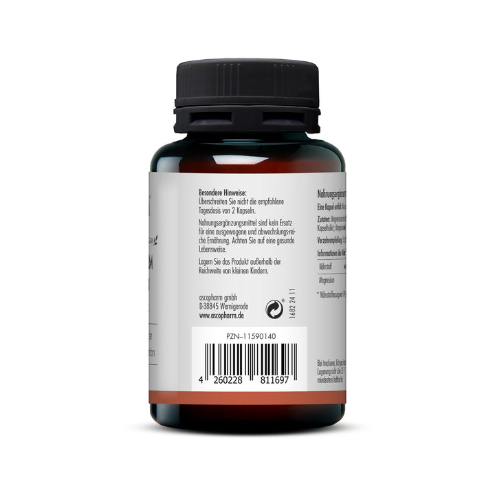 Seitliche Verpackungsansicht mit besonderen Hinweisen, Herstelleradresse und Barcode.