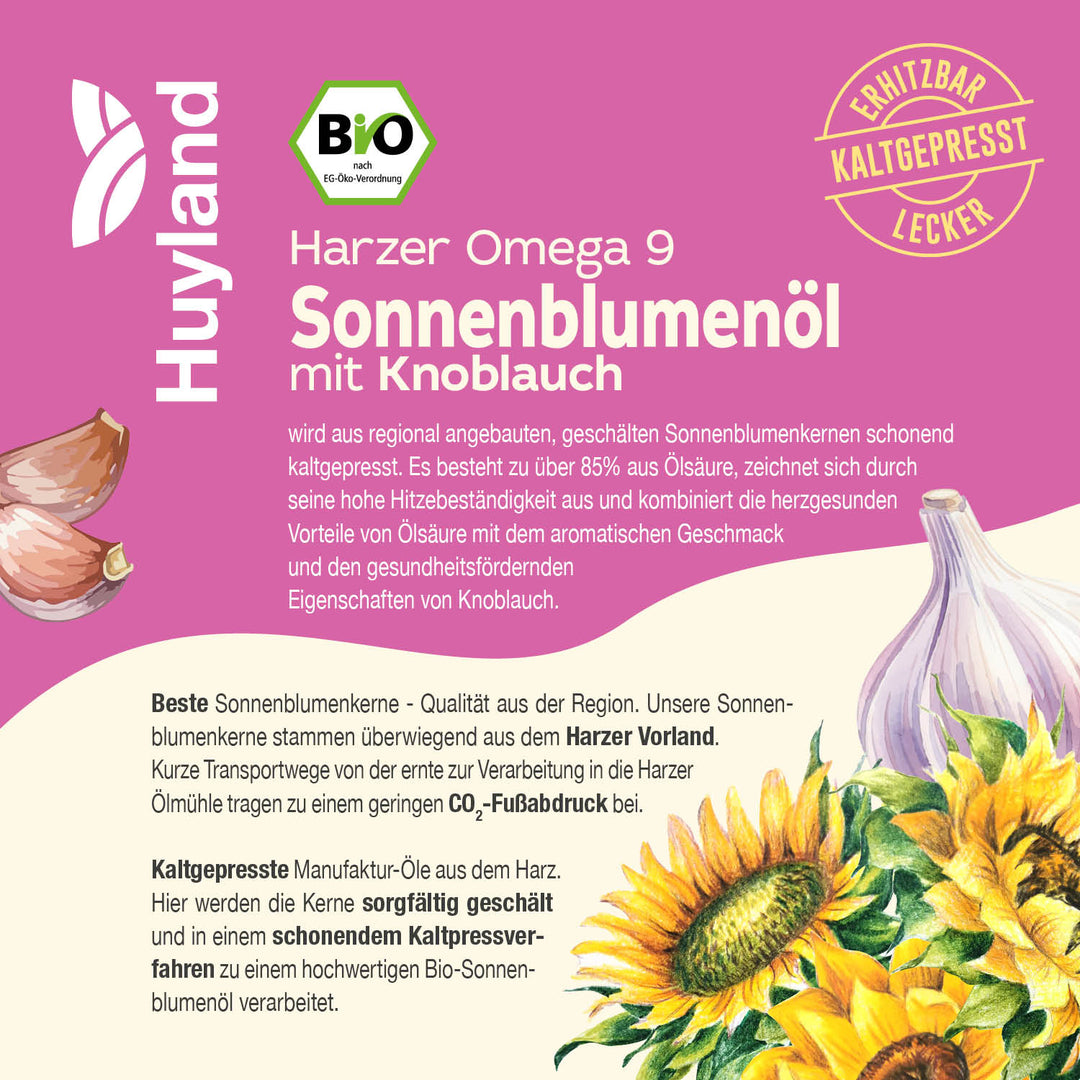 Huyland Harzer Bio Sonnenblumenöl mit Knoblauch (250 ml)