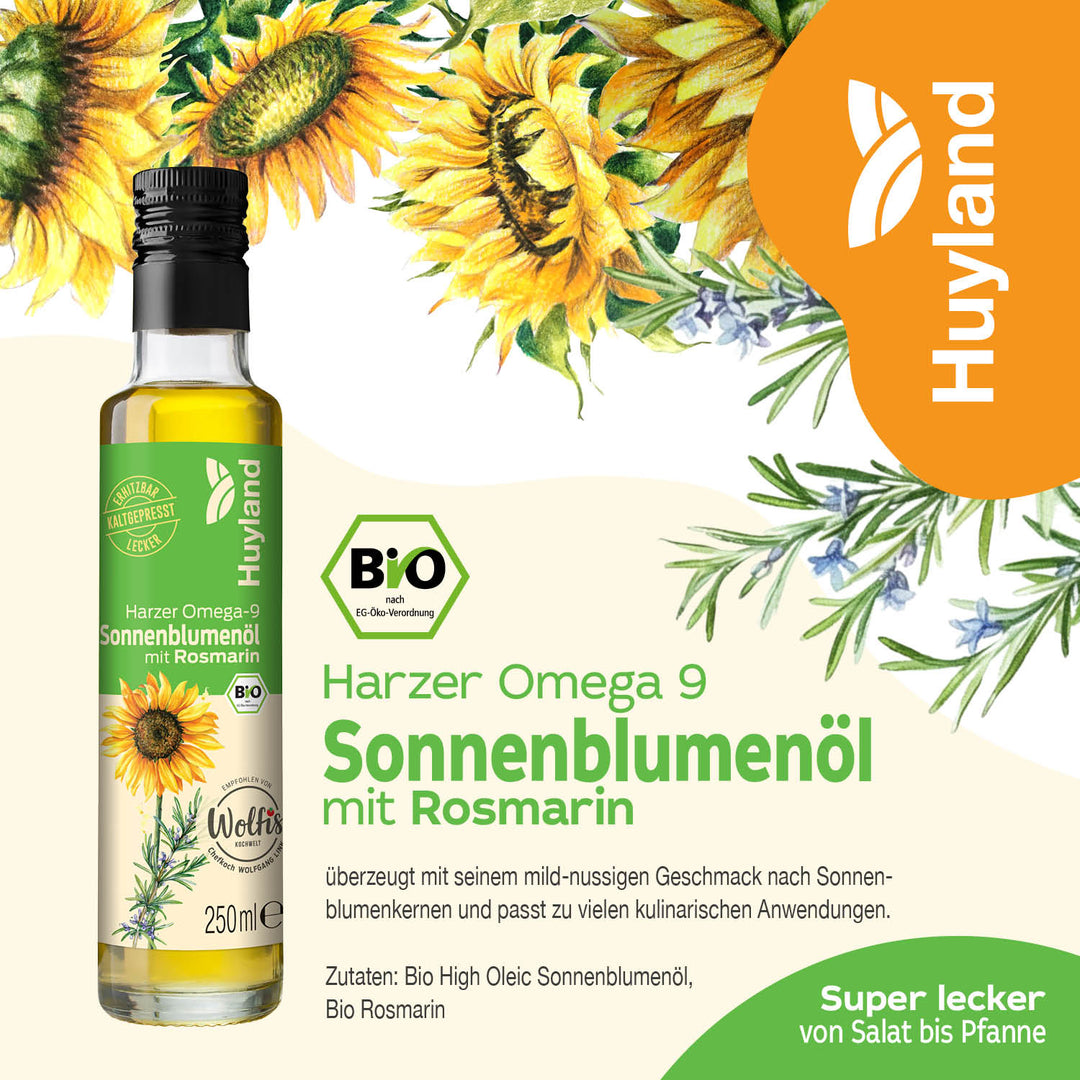 Huyland Harzer Bio Sonnenblumenöl mit Rosmarin (250 ml)
