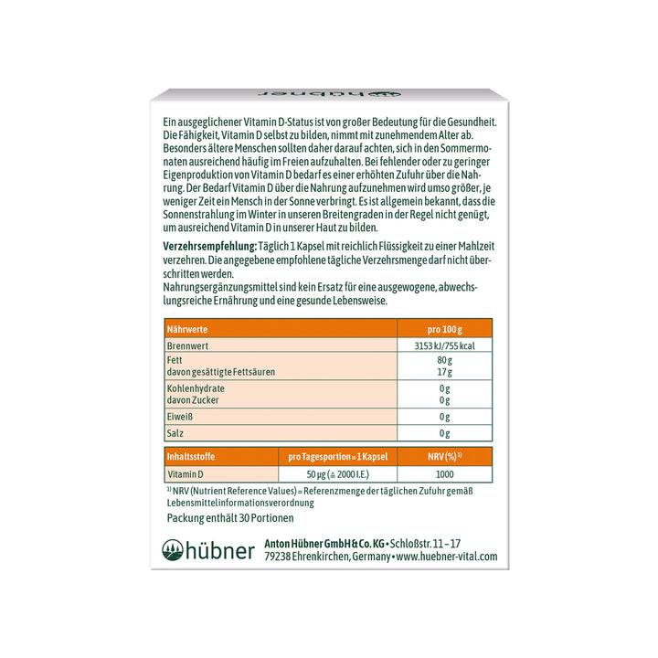Hübner Vitamin D3 Kompakt (30 Stk.)